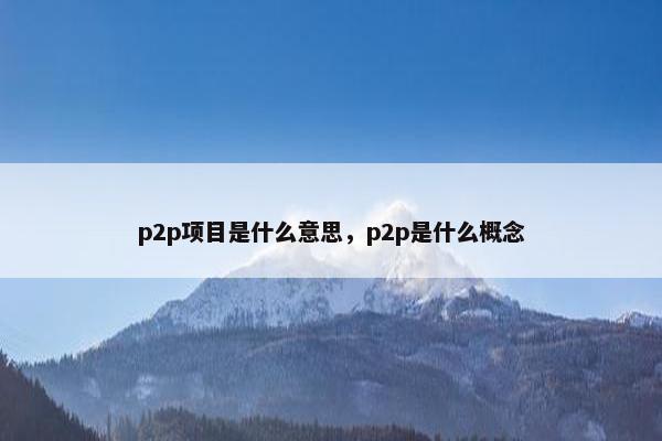 p2p项目是什么意思，p2p是什么概念